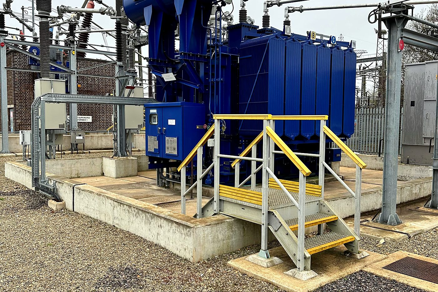 Grid transformer in a substation compound